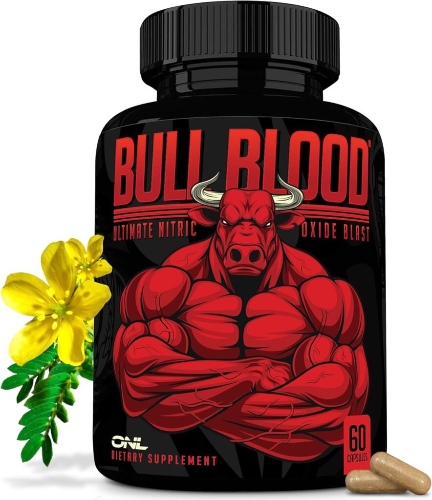 Bull Blood Testosterone Booster for Men - Testosterone Supplement for Stamina & Endurance - Maca Root, Horny Goat Weed, Tribulus Terrestris Extract & Tongkat Ali - Male Enhancing Supplement - 60 Ct