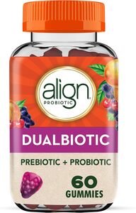 Align DualBiotic, Prebiotic + Probiotic for Women and Men, Help Nourish and Add Good Bacteria for Digestive Support, Natural Fruit Flavors, 60 Gummies