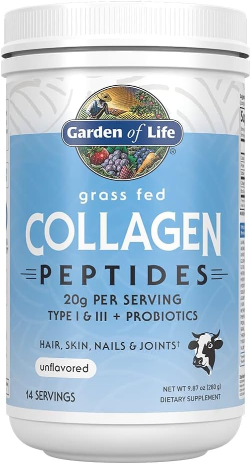 Garden of Life Grass Fed Collagen Peptides Powder – Unflavored, for Women Men Hair Skin Nails Joints, Hydrolyzed Collagen Protein Supplements, Post Workout, Paleo & Keto, 14 Servings.