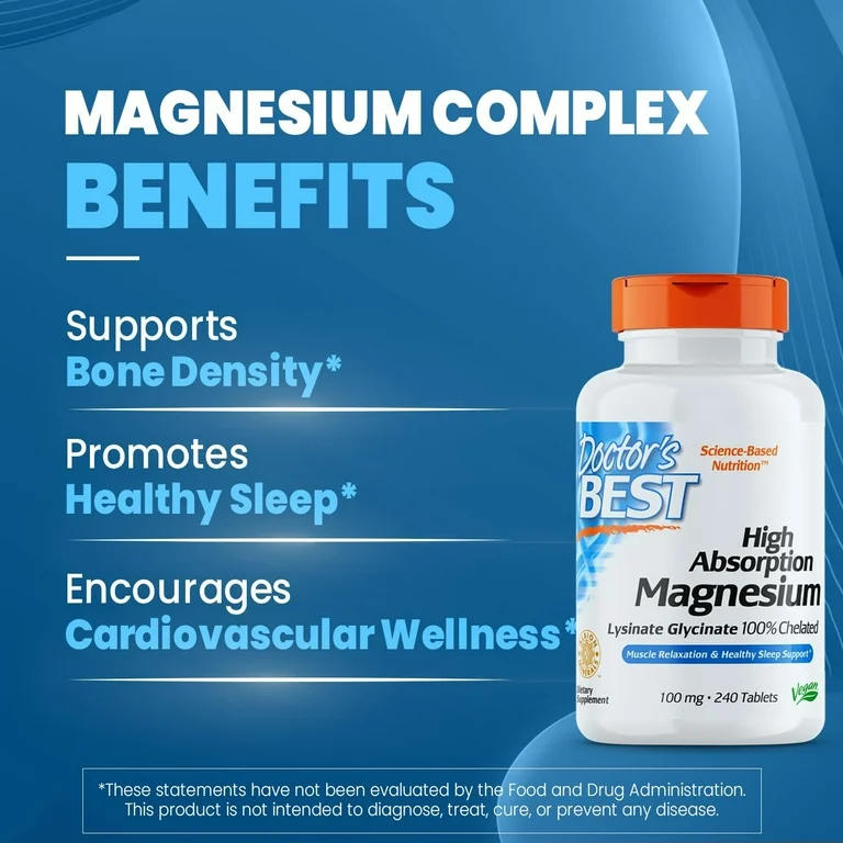 Doctor's Best High Absorption Magnesium Glycinate Lysinate, 100% Chelated, Non-GMO, Vegan, Gluten & Soy Free